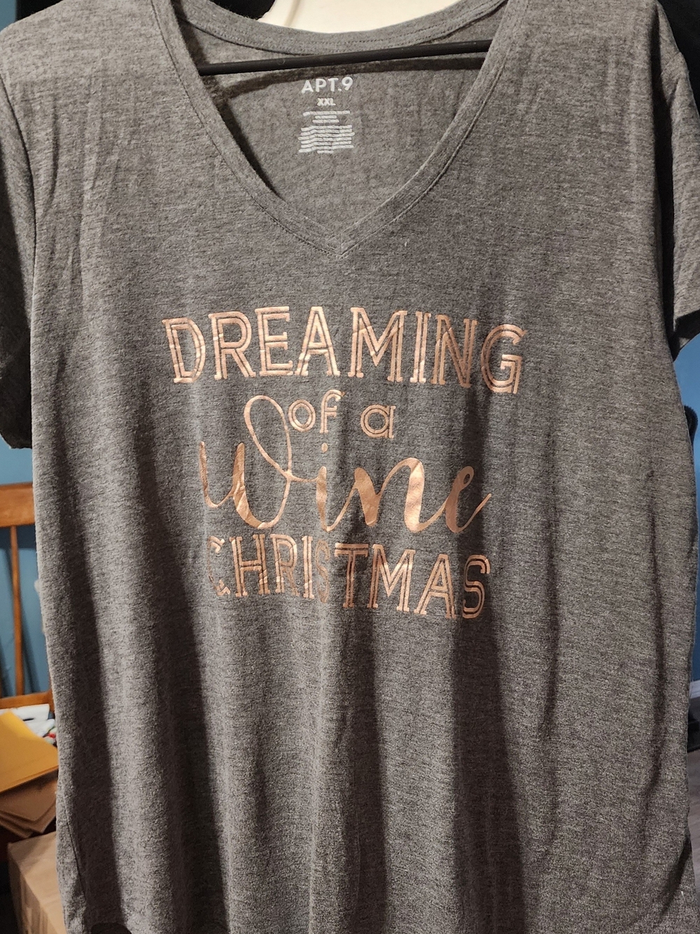 Apt. 9 Women's Gray V-Neck Tee with Rose Gold Script Sz XXL